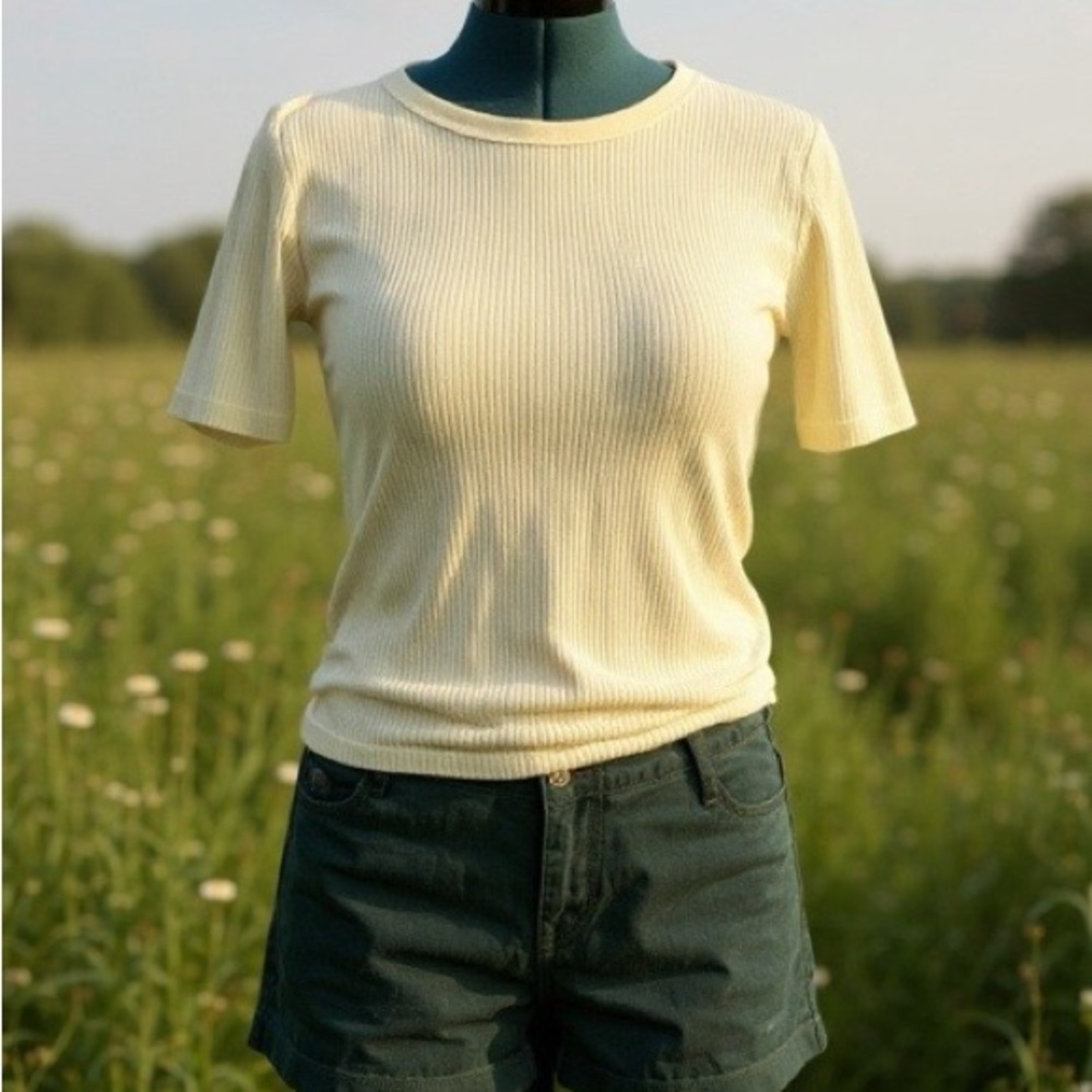 a new day Light Yellow Ribbed Short Sleeve Top